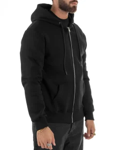 Felpa Uomo Con Cappuccio Zip Basic Tinta Unita Nero BERNA M252018