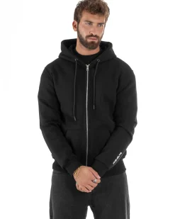 Felpa Uomo Con Cappuccio Zip Basic Tinta Unita Nero BERNA M252018