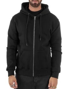 Felpa Uomo Con Cappuccio Zip Basic Tinta Unita Nero BERNA M252018