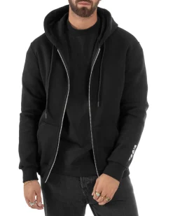 Felpa Uomo Con Cappuccio Zip Basic Tinta Unita Nero BERNA M252018