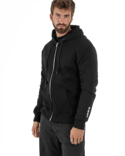 Felpa Uomo Con Cappuccio Zip Basic Tinta Unita Nero BERNA M252018