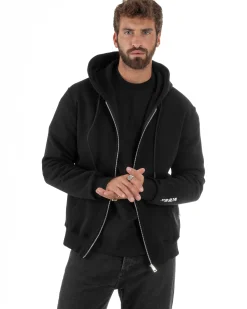 Felpa Uomo Con Cappuccio Zip Basic Tinta Unita Nero BERNA M252018