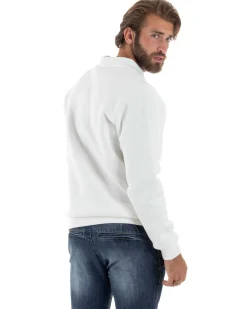 Felpa Uomo Con Colletto Polo Cotone Garzato Maglia Girocollo Comoda Regular Fit Casual Panna GIOSAL-F3025A