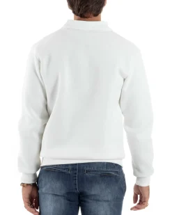 Felpa Uomo Con Colletto Polo Cotone Garzato Maglia Girocollo Comoda Regular Fit Casual Panna GIOSAL-F3025A