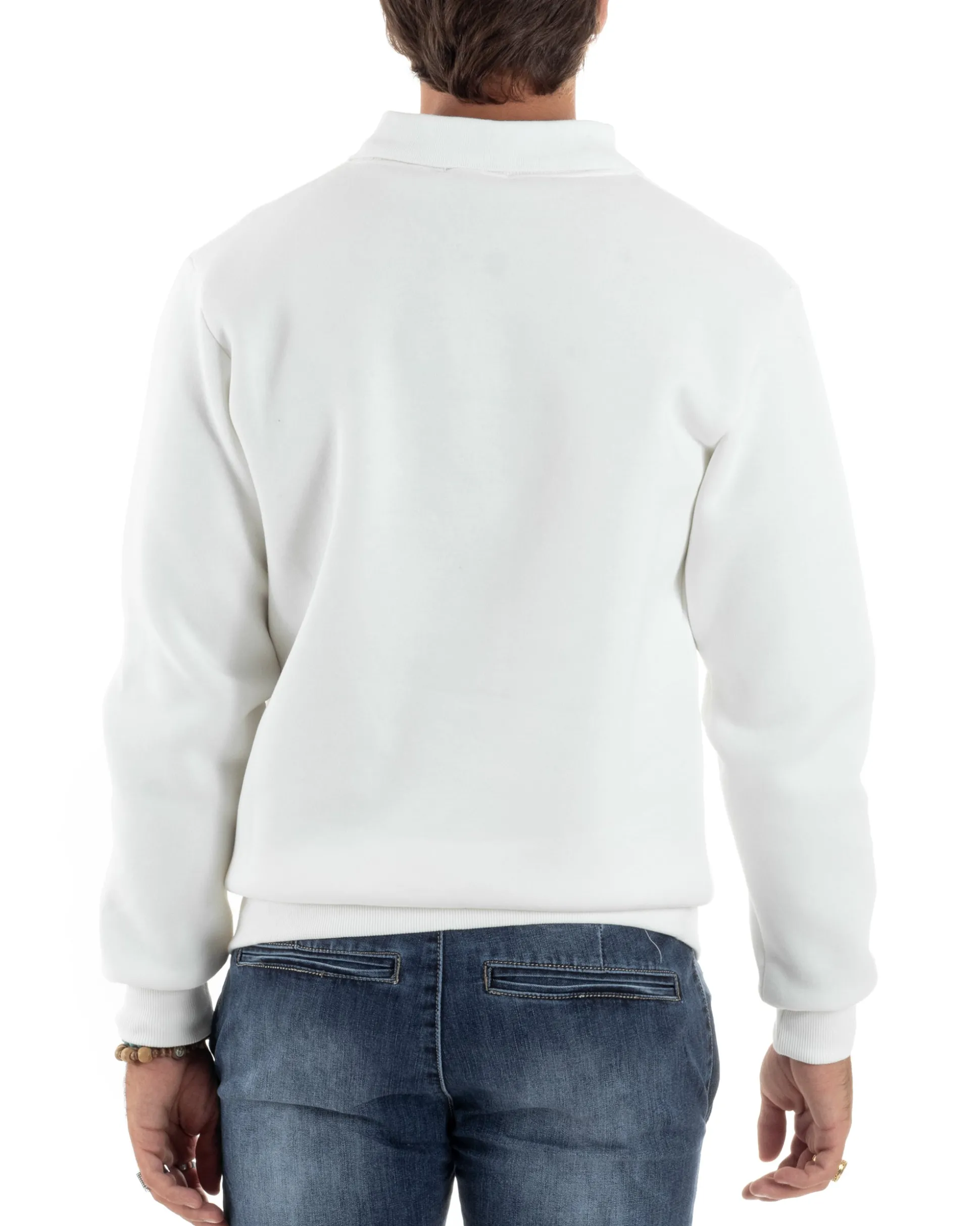 Felpa Uomo Con Colletto Polo Cotone Garzato Maglia Girocollo Comoda Regular Fit Casual Panna GIOSAL-F3025A