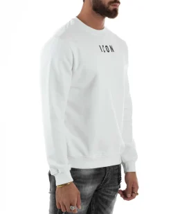 Felpa Uomo Girocollo Casual Regular Fit Stampa Scritta Basic Bianco ICON ICUF2W6F006