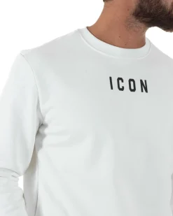 Felpa Uomo Girocollo Casual Regular Fit Stampa Scritta Basic Bianco ICON ICUF2W6F006