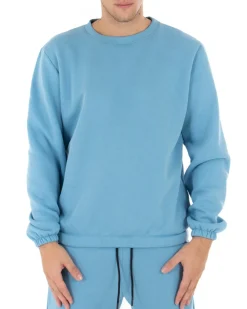 Felpa Uomo Girocollo Maglia Felpata Basic Tinta Unita Azzurro Regular Fit GIOSAL-F2877A
