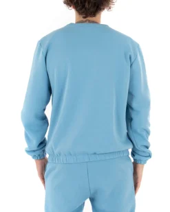 Felpa Uomo Girocollo Maglia Felpata Basic Tinta Unita Azzurro Regular Fit GIOSAL-F2877A