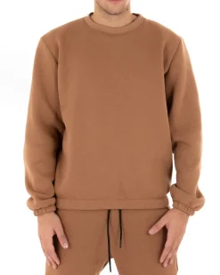 Felpa Uomo Girocollo Maglia Felpata Basic Tinta Unita Camel Regular Fit GIOSAL-F2876A
