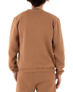 Felpa Uomo Girocollo Maglia Felpata Basic Tinta Unita Camel Regular Fit GIOSAL-F2876A