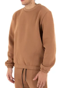 Felpa Uomo Girocollo Maglia Felpata Basic Tinta Unita Camel Regular Fit GIOSAL-F2876A