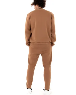 Felpa Uomo Girocollo Maglia Felpata Basic Tinta Unita Camel Regular Fit GIOSAL-F2876A