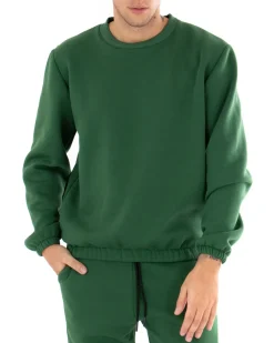 Felpa Uomo Girocollo Maglia Felpata Basic Tinta Unita Verde Regular Fit GIOSAL-F2878A