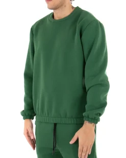 Felpa Uomo Girocollo Maglia Felpata Basic Tinta Unita Verde Regular Fit GIOSAL-F2878A