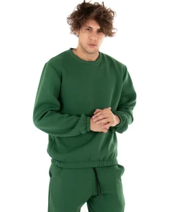 Felpa Uomo Girocollo Maglia Felpata Basic Tinta Unita Verde Regular Fit GIOSAL-F2878A