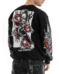 Felpa Uomo Girocollo Maglia Oversize Stampa Nero GIOSAL-F2986A