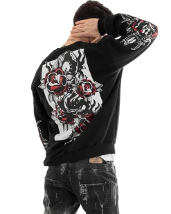 Felpa Uomo Girocollo Maglia Oversize Stampa Nero GIOSAL-F2986A