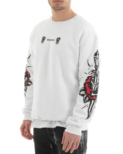 Felpa Uomo Girocollo Maglia Oversize Stampa Bianco GIOSAL-F2987A