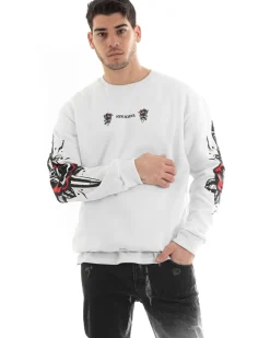 Felpa Uomo Girocollo Maglia Oversize Stampa Bianco GIOSAL-F2987A