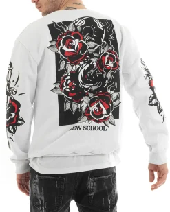 Felpa Uomo Girocollo Maglia Oversize Stampa Bianco GIOSAL-F2987A