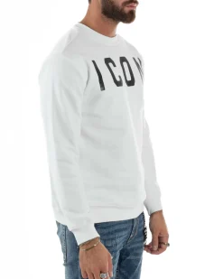 Felpa Uomo Girocollo Stampa Scritta Casual Regular Fit Basic Bianco ICON ICUF2W6F001