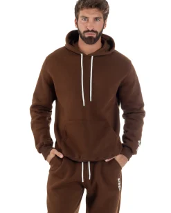 Felpa Uomo Hoodie Con Cappuccio Logo Felpata Comoda Marrone Berna M-252019
