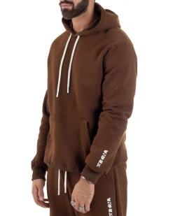 Felpa Uomo Hoodie Con Cappuccio Logo Felpata Comoda Marrone Berna M-252019