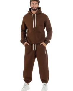 Felpa Uomo Hoodie Con Cappuccio Logo Felpata Comoda Marrone Berna M-252019