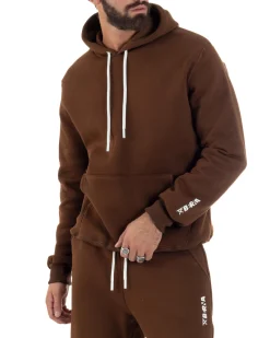 Felpa Uomo Hoodie Con Cappuccio Logo Felpata Comoda Marrone Berna M-252019