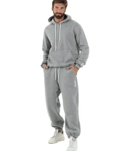Felpa Uomo Hoodie Con Cappuccio Logo Felpata Comoda Grigio Berna M-252019
