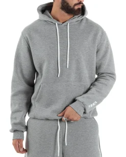 Felpa Uomo Hoodie Con Cappuccio Logo Felpata Comoda Grigio Berna M-252019