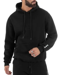 Felpa Uomo Hoodie Con Cappuccio Logo Felpata Comoda Nero Berna M-252019