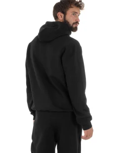 Felpa Uomo Hoodie Con Cappuccio Logo Felpata Comoda Nero Berna M-252019