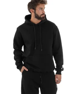 Felpa Uomo Hoodie Con Cappuccio Logo Felpata Comoda Nero Berna M-252019