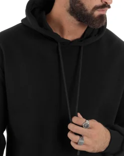 Felpa Uomo Hoodie Con Cappuccio Logo Felpata Comoda Nero Berna M-252019