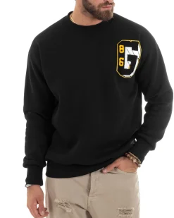 Felpa Uomo Manica Lunga Stampa Ricamo Lettera Tinta Unita Nera Felpata Casual Comfy GIOSAL-F3043A