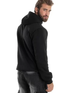 Felpa Uomo PolyCotton Con Cappuccio Maglia Calda Con Stampa Nero GIOSAL-F3037A