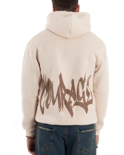 Felpa Uomo PolyCotton Garzata Maglia Calda Con Cappuccio Stampa E Tascone Relaxed Fit Beige GIOSAL-F3028A