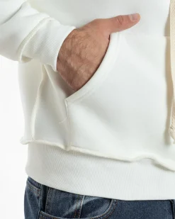 Felpa Uomo PolyCotton Garzata Con Cappuccio Cuciture Reverse E Marsupio Boxy Fit Maglia Morbida Calda Bianco GIOSAL-F3041A