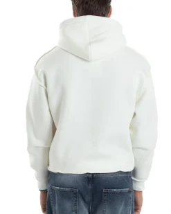 Felpa Uomo PolyCotton Garzata Con Cappuccio Cuciture Reverse E Marsupio Boxy Fit Maglia Morbida Calda Bianco GIOSAL-F3041A