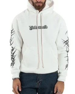 Felpa Uomo PolyCotton Garzata Con Stampa Cappuccio Maglia Calda Marsupio Relaxed Fit Bianco GIOSAL-F3030A