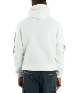 Felpa Uomo PolyCotton Garzata Con Stampa Cappuccio Maglia Calda Marsupio Relaxed Fit Bianco GIOSAL-F3030A