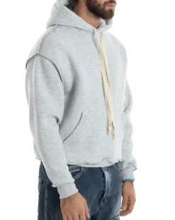 Felpa Uomo PolyCotton Garzata Con Cappuccio Cuciture Reverse E Marsupio Boxy Fit Maglia Morbida Calda Grigio GIOSAL-F3040A