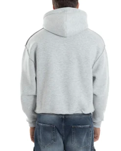 Felpa Uomo PolyCotton Garzata Con Cappuccio Cuciture Reverse E Marsupio Boxy Fit Maglia Morbida Calda Grigio GIOSAL-F3040A