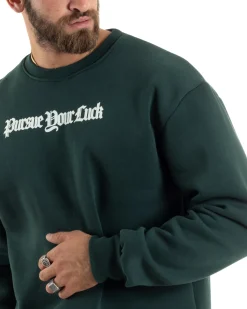 Felpa Uomo PolyCotton Girocollo Con Stampa Maglia Garzata Calda Relaxed Fit Tinta Unita Verde GIOSAL-F3031A