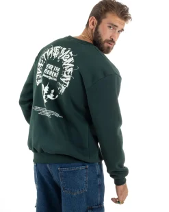 Felpa Uomo PolyCotton Girocollo Con Stampa Maglia Garzata Calda Relaxed Fit Tinta Unita Verde GIOSAL-F3031A
