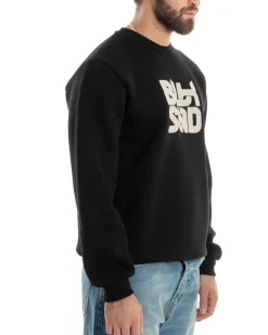 Felpa Uomo PolyCotton Girocollo Con Ricamo Maglia Garzata Calda Comoda Casual Nero GIOSAL-F3039A