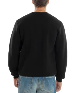 Felpa Uomo PolyCotton Girocollo Con Ricamo Maglia Garzata Calda Comoda Casual Nero GIOSAL-F3039A