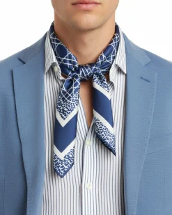 Foulard uomo unisex bandana geometrico reticolo cannage bordo leopardato chevron blu GIOSAL-FD1003A